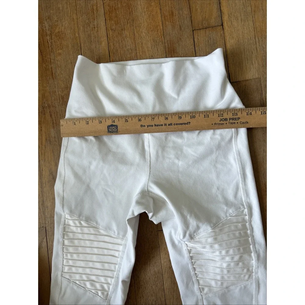 Alo Yoga Womens High Waist Moto Leggings Off White Mesh Ribbed Size M RN87370
